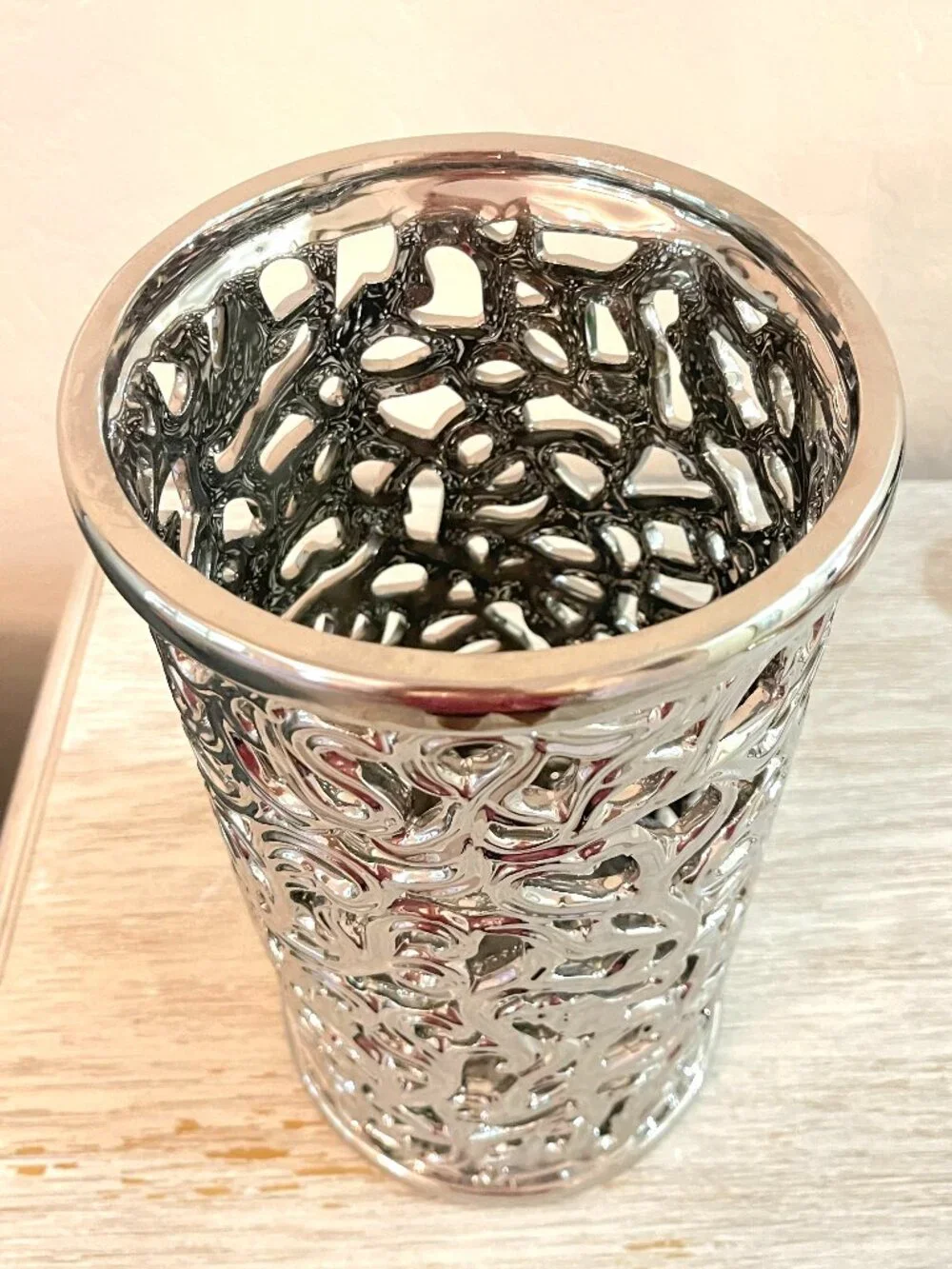 Silver Vase Open Cut Out Open Design Ceramic
